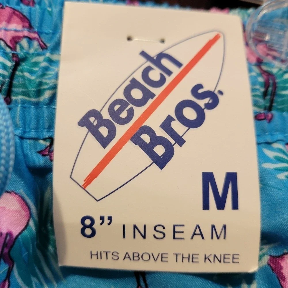 Beach Bros. Swim‎ Suit Trunks Men MEDIUM Flamingos Beach Resort Pool Surf Lined